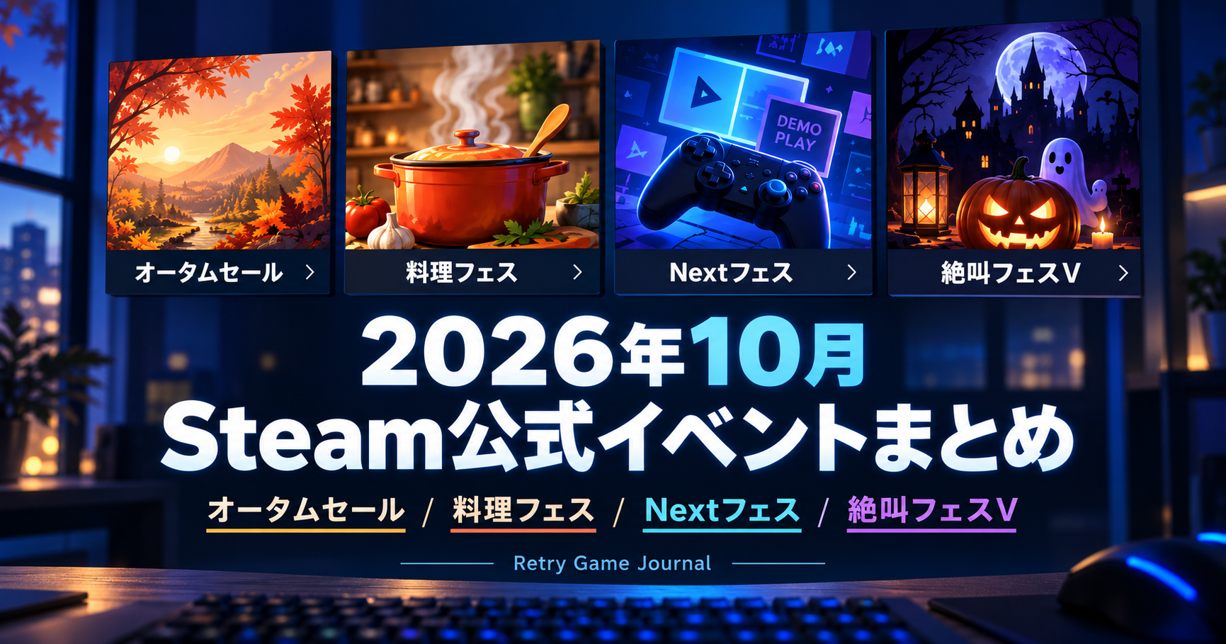 【2026年10月】Steam公式イベント・フェスまとめ｜オータムセール・料理フェス・Nextフェス・絶叫フェスV